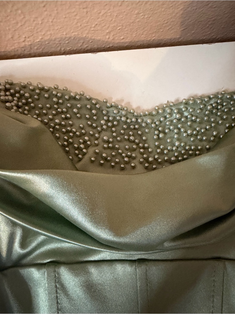 Windsor beaded Sage Green Satin dress